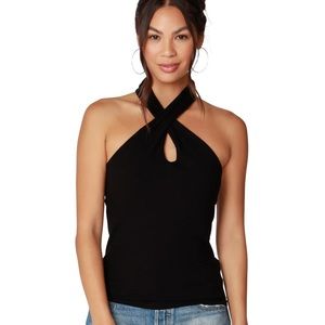 Keyhole Halter Crop Top Black